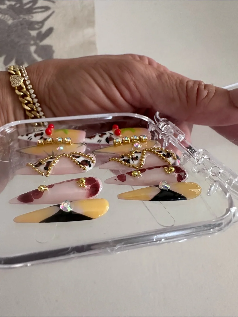 Designer Vibe Stiletto Press-On Nails with Rhinestones & Charms